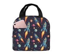 GVYGVY Insulated Lunch Box for Women Men - Cartoon Space Rocket Print Small Lunch Bag Women, Adult Cooler Tote Box Bag Insulated for Work Gym Travel with 8x5 Inch Front Pocket
