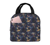 GVYGVY Insulated Lunch Box for Women Men - Fantasy Gold Blue Phoenix Print Small Lunch Bag Women, Adult Cooler Tote Box Bag Insulated for Work Gym Travel with 8x5 Inch Front Pocket