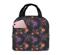 GVYGVY Insulated Lunch Box for Women Men - Music Record Print Small Lunch Bag Women, Adult Cooler Tote Box Bag Insulated for Work Gym Travel with 8x5 Inch Front Pocket