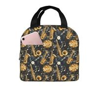 GVYGVY Insulated Lunch Box for Women Men - Retro Music Pattern Print Small Lunch Bag Women, Adult Cooler Tote Box Bag Insulated for Work Gym Travel with 8x5 Inch Front Pocket