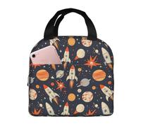 GVYGVY Insulated Lunch Box for Women Men - Star Rocket Planet Print Small Lunch Bag Women, Adult Cooler Tote Box Bag Insulated for Work Gym Travel with 8x5 Inch Front Pocket
