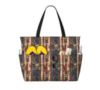 GVYGVY Large Beach Bags for Women Sandproof - American Patriotic Deer Print Summer Travel Work Tote Bags with Zipper
