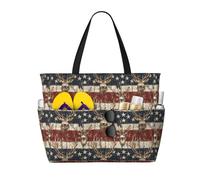 GVYGVY Large Beach Bags for Women Sandproof - American Wood Grain Deer Print Summer Travel Work Tote Bags with Zipper