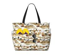 GVYGVY Large Beach Bags for Women Sandproof - Rural Scenery Print Summer Travel Work Tote Bags with Zipper
