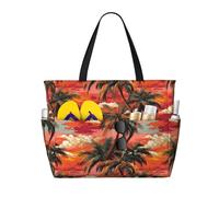 GVYGVY Large Beach Bags for Women Sandproof - Tropical Sunset Scenery Print Summer Travel Work Tote Bags with Zipper