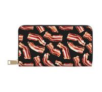 GVYGVY Leather Thin Slim Wallets for Women & Men - Bacon Pattern A Print Card Wallet Holder with Zipper