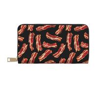 GVYGVY Leather Thin Slim Wallets for Women & Men - Bacon Pattern Print Card Wallet Holder with Zipper