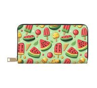 GVYGVY Leather Thin Slim Wallets for Women & Men - Cartoon Watermelon Ice Pop Print Card Wallet Holder with Zipper