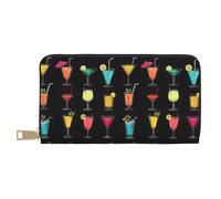GVYGVY Leather Thin Slim Wallets for Women & Men - Colorful Cocktails Print Card Wallet Holder with Zipper