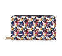 GVYGVY Leather Thin Slim Wallets for Women & Men - Colorful Graffiti Wolf Head Print Card Wallet Holder with Zipper