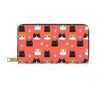 GVYGVY Leather Thin Slim Wallets for Women & Men - Cute Cartoon Cats Print Card Wallet Holder with Zipper