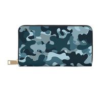 GVYGVY Leather Thin Slim Wallets for Women & Men - Dark Teal Camo Print Card Wallet Holder with Zipper