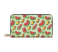 GVYGVY Leather Thin Slim Wallets for Women & Men - Watermelon Ice Cream Print Card Wallet Holder with Zipper