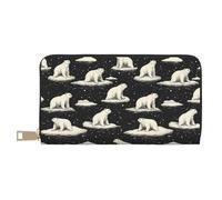 GVYGVY Leather Thin Slim Wallets for Women & Men - White North Pole Bear Black Print Card Wallet Holder with Zipper