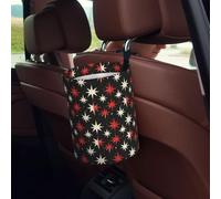 GVYGVY Mini Car Trash Can for Back Seat - Collapsible Hanging Red and White Stars Print Vehicle Car Trash Bin, Small Automotive Garbage Cans Interior for Truck SUV with Hook and Loop