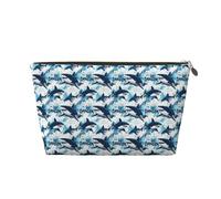GVYGVY Small Travel Makeup Bag Organizer - Blue Cool Shark Print Leather Travel Toiletry Bag for Women & Men, Organizing Pouches for Purse with Zipper