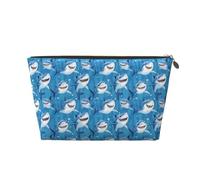 GVYGVY Small Travel Makeup Bag Organizer - Blue Shark Cartoon Print Leather Travel Toiletry Bag for Women & Men, Organizing Pouches for Purse with Zipper