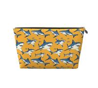 GVYGVY Small Travel Makeup Bag Organizer - Cool Shark Blue Print Leather Travel Toiletry Bag for Women & Men, Organizing Pouches for Purse with Zipper