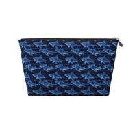 GVYGVY Small Travel Makeup Bag Organizer - Cyber Shark Blue Print Leather Travel Toiletry Bag for Women & Men, Organizing Pouches for Purse with Zipper