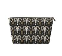 GVYGVY Small Travel Makeup Bag Organizer - Mystic Ram Skull Print Leather Travel Toiletry Bag for Women & Men, Organizing Pouches for Purse with Zipper