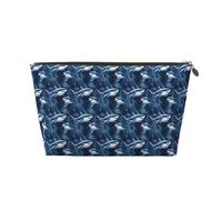 GVYGVY Small Travel Makeup Bag Organizer - Navy Blue Shark (A) Print Leather Travel Toiletry Bag for Women & Men, Organizing Pouches for Purse with Zipper