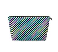 GVYGVY Small Travel Makeup Bag Organizer - Neon Diagonal Stripe Print A Leather Travel Toiletry Bag for Women & Men, Organizing Pouches for Purse with Zipper