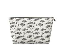 GVYGVY Small Travel Makeup Bag Organizer - Skeleton Fish Fossil Print Leather Travel Toiletry Bag for Women & Men, Organizing Pouches for Purse with Zipper
