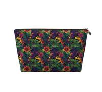 GVYGVY Small Travel Makeup Bag Organizer - Tropical Flower Lizard Print Leather Travel Toiletry Bag for Women & Men, Organizing Pouches for Purse with Zipper