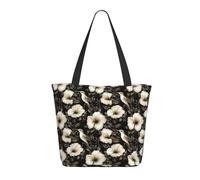 GVYGVY Travel Tote Bag for Women Work - Black Gold Lily Hummingbirds Print Lightweight Shoulder Nurse Bag Beach Handbags for Women, Fashion Large Tote Purse with Zipper