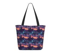 GVYGVY Travel Tote Bag for Women Work - Cyber Cowboy Sunset Print Lightweight Shoulder Nurse Bag Beach Handbags for Women, Fashion Large Tote Purse with Zipper