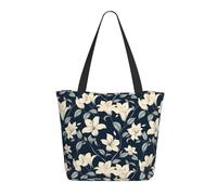 GVYGVY Travel Tote Bag for Women Work - White Lily Navy Blue Print Lightweight Shoulder Nurse Bag Beach Handbags for Women, Fashion Large Tote Purse with Zipper
