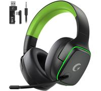 Gvyugke Gaming Headset Wireless for PS5 PS4 PC Switch Mobile Mac, Tri-mode | 2,4 GHz (USB & Typ-C) & Bluetooth 5.3 & 3.5mm Wired, Surround Sound, Low latency (≤20 ms), 70H Playtime, LED Lights, Foldable