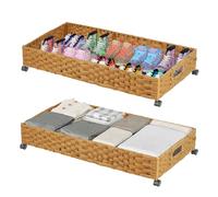 Gvztxoe Under Bed Storage Containers with Wheels, 2 Pack 31.5in / 35L Handmade Rattan Underbed Organizer Drawer, Tool-free Assembly Rolling Under Bed Storage Bins for Shoes Clothes Toy Book