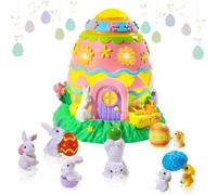 GW Box 12 Pcs Easter Rabbit Figurines Fairy Garden House Easter Egg House Kit Garden Micro Landscape Decor for Easter Home Decoration