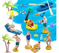 GW Box 22 Pcs Beach Mini Decoration Beach Cake Decorations Umbrella Palm Chair for Miniature Garden Summer Beach Swimming Supplies