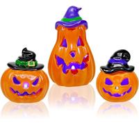 GW Box 3 Pcs Halloween Pumpkin Decorations Resin Pumpkin Ornaments Spooky Pumpkin Figurines with Witch Hat for Indoor Outdoor Holiday Décor