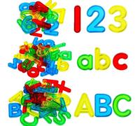 GW Box 67 Pcs Plastic Practice Set - Transparent Educational Alphabet Letters and Numbers - Uppercase and Lowercase - Colorful for Kids - Counting and Spelling