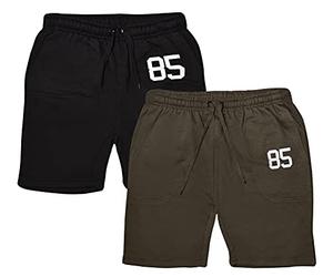 GW CLASSY OUTFIT 2 Pack Men's Shorts Summer Fleece Jogging Lounge Wear Shorts Pack in Black & Navy, H-Grey and Khaki with Pockets S-3XL