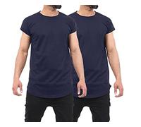 GW CLASSY OUTFIT 2X Men's Plain Short Sleeve T-Shirt Top Slim Fit Round Hem Crew Neck Casual Tops Cap Sleeve Plain Shirts (S, 2X Navy Blue Cap Sleeve)