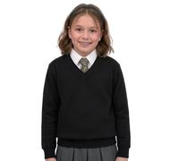 GW CLASSY OUTFIT Girls Boys Kids Jumper Button Fleece Cardigans Long Sleeve Sweatshirts Pull Over Jumpers Round/V- Neck School Uniform (7-8 Years, Black V-Neck)