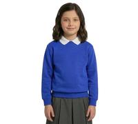 GW CLASSY OUTFIT Girls Boys Kids Jumper Button Fleece Cardigans Long Sleeve Sweatshirts Pull Over Jumpers Round/V- Neck School Uniform (11-12 Years, R-Neck Royal Blue)