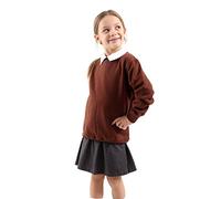GW CLASSY OUTFIT Girls Boys Kids Jumper Button Fleece Cardigans Long Sleeve Sweatshirts Pull Over Jumpers Round/V- Neck School Uniform (11-12 Years, Brown R-Neck)