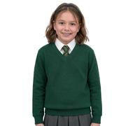 GW CLASSY OUTFIT Girls Boys Kids Jumper Button Fleece Cardigans Long Sleeve Sweatshirts Pull Over Jumpers Round/V- Neck School Uniform (5-6 Years, Bottle Green V-Neck)