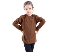 GW CLASSY OUTFIT Kids Girls Boys Plain Long Sleeve Crew T-Shirts Basic Top School Kids T-Shirt Tops Crew Neck Uniform Jumper UK Size (Brown, 11-12 Years)