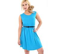 GW CLASSY OUTFIT Kids Girls Skater Dress Belted Plain Party Fashion Dress Sleeveless Flared Skater Dresses UK Size 5-13 Years (13-14 Years, Turquoise)