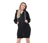 GW CLASSY OUTFIT Women Ladies Long Hoodies Plain Zip Up Ladies Long Sleeves Fleece Longline Hoodie Casual Jacket Hooded Coat with Pockets (M-L 12-14, Black Long)
