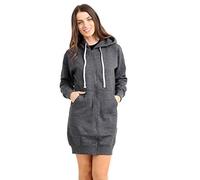 GW CLASSY OUTFIT Women Ladies Long Hoodies Plain Zip Up Ladies Long Sleeves Fleece Longline Hoodie Casual Jacket Hooded Coat with Pockets (XXL 20-22, Charcoal Long)