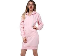 GW CLASSY OUTFIT Women Ladies Long Hoodies Plain Zip Up Ladies Long Sleeves Fleece Longline Hoodie Casual Jacket Hooded Coat with Pockets (M-L 12-14, Baby Pink Long)