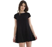 GW CLASSY OUTFIT Women's Cap Sleeve Swing Dress Ladies Casual Summer Dresses Plain & Printed Midi Swing Dress UK Size 8-26 (16-18, Black)