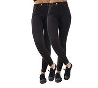 GW CLASSYOUTFIT 2X Women Jeans Ladies Denim Jeggings Pants (2 Pack) Leggings Ankle Length UK 8 10 12 14 16 18 (2X Black, M-L 12-14)